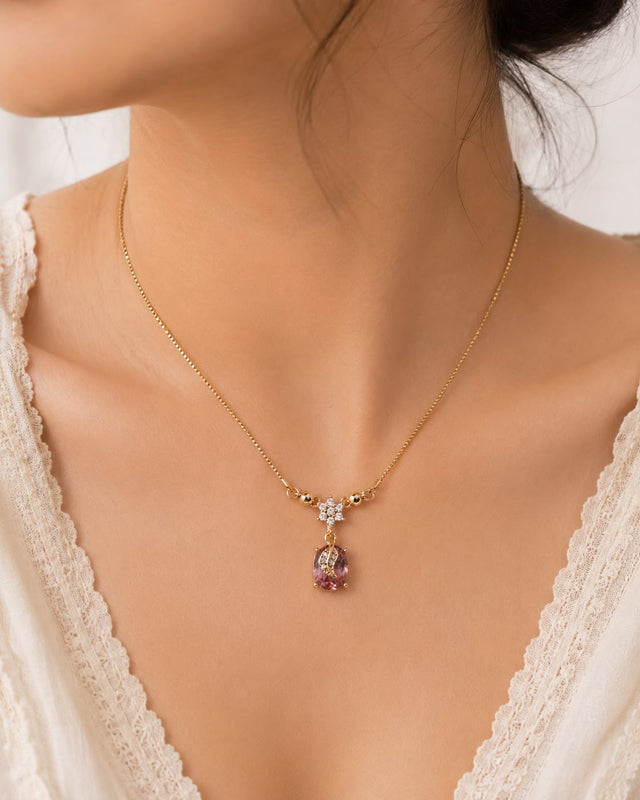 Pink Pendent Rose Gold Necklace