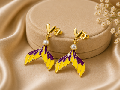 Korean Heart Shaped Pearl Purple Gradient Fishtail Earrings