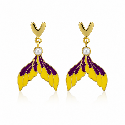 Korean Heart Shaped Pearl Purple Gradient Fishtail Earrings