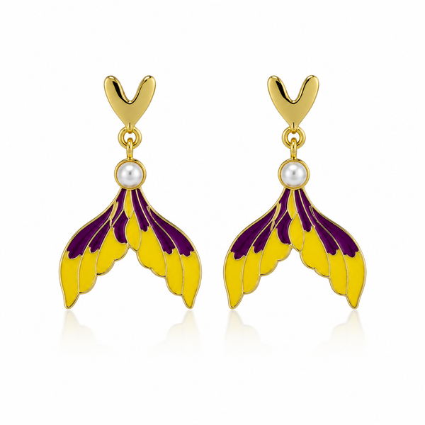 Korean Heart Shaped Pearl Purple Gradient Fishtail Earrings