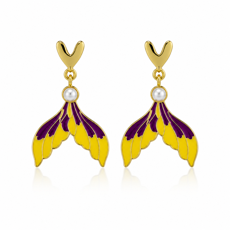 Korean Heart Shaped Pearl Purple Gradient Fishtail Earrings
